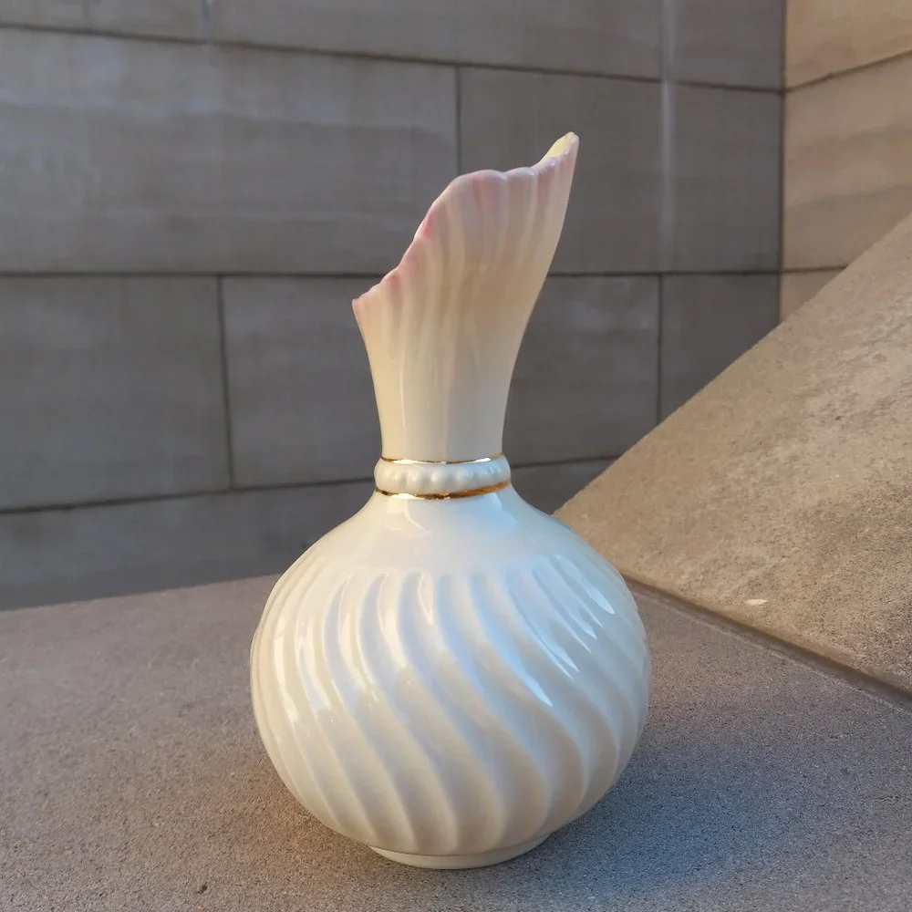 BELLEEK Pink Scroll Bud Vase 1980-1992 7th Gen Mark